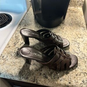 Brown Leather Woven Heel Mules